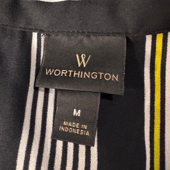 Worthington Medium Tunic Top Striped Semi-Sheer Hi-Low Hem Sleeveless Button-Up - Picture 6 of 7